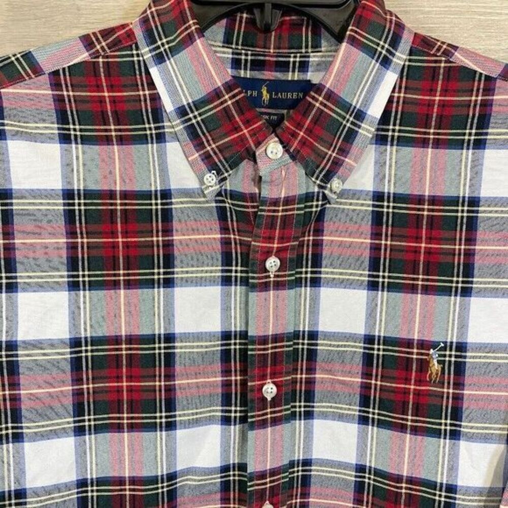 Ralph Lauren Classic Fit Shirt Mens Size XL Plaid Oxford Preppy Boho Holiday Top